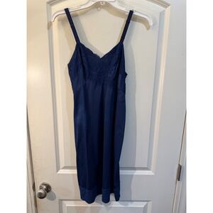 Vintage Bur-Mil Leonora Navy Blue Lace Trim Full Slip‎ Lingerie Style 7734 Sz 34